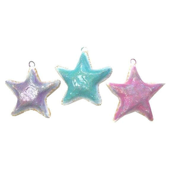 Coastal Starfish Paper Mache Ornaments Assorted Colors Set of 3 - Picture 1 of 7